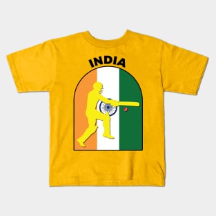 India Cricket Batsman India Flag Kids T-Shirt